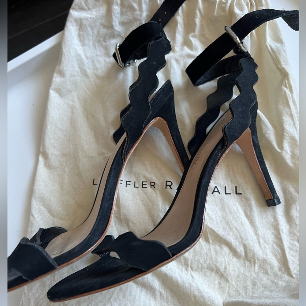 Loeffler Randall wavy black suede sandals